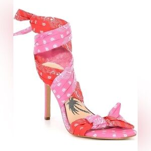 NEW Gianni Bini X DANNIJO Sandals 9.5 Misch Bandana Colorblock Print Ankle Wrap